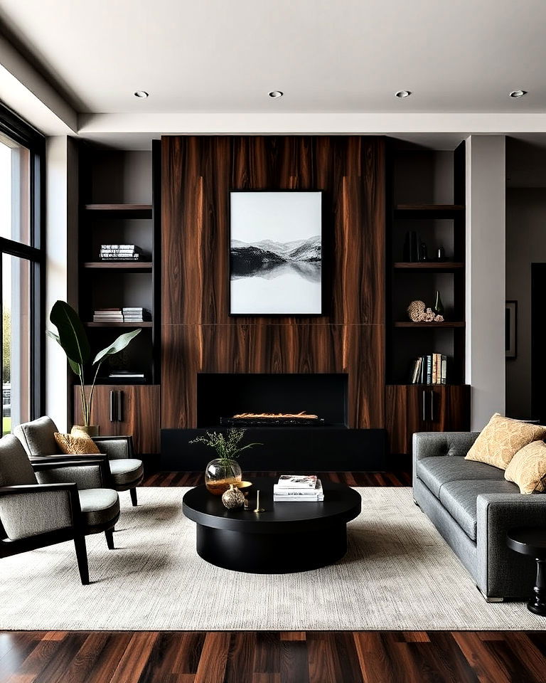 dark wood accents for organic sophistication - 25 Moody Interior Design Ideas