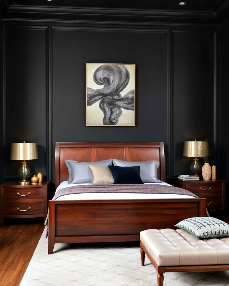 dark wood bedroom furniture - 25 Luxury Black Bedroom Ideas