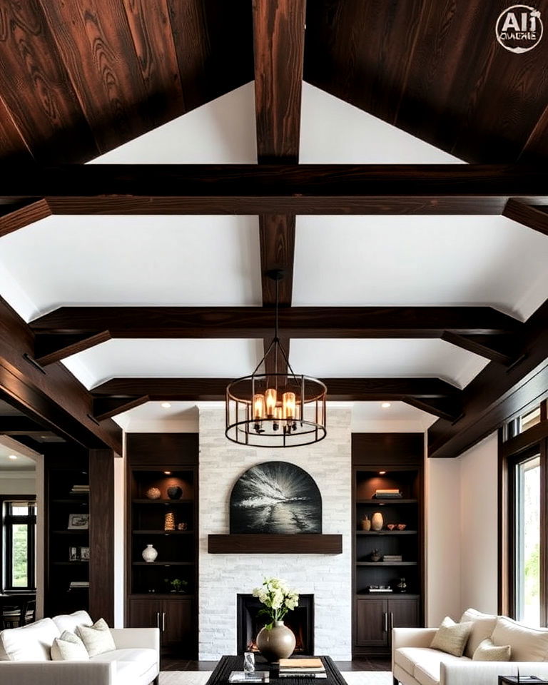 dark wood ceiling beams for a rustic yet refined touch - 15 Dark Wood Interior Design Ideas
