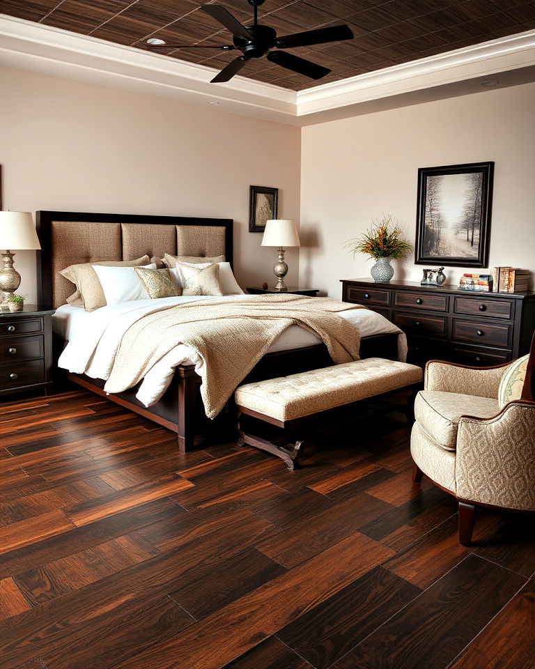 dark wood look vinyl flooring for bedroom - 15 Vinyl Flooring Bedroom Ideas