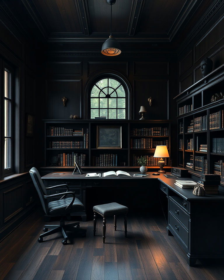 dark wood paneling academia study room - 15 Dark Academia Study Room Ideas
