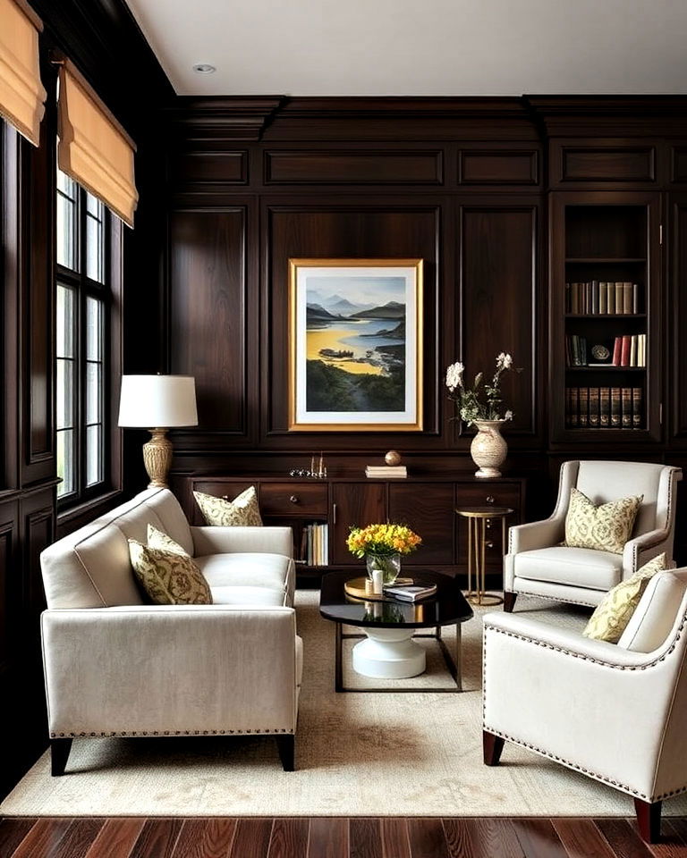 dark wood wall paneling for classic elegance - 15 Dark Wood Interior Design Ideas