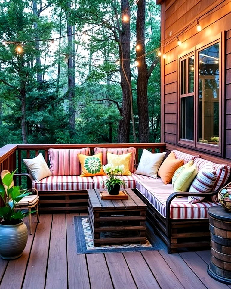 deck corner nook with cushions - 20 Deck Seating Ideas
