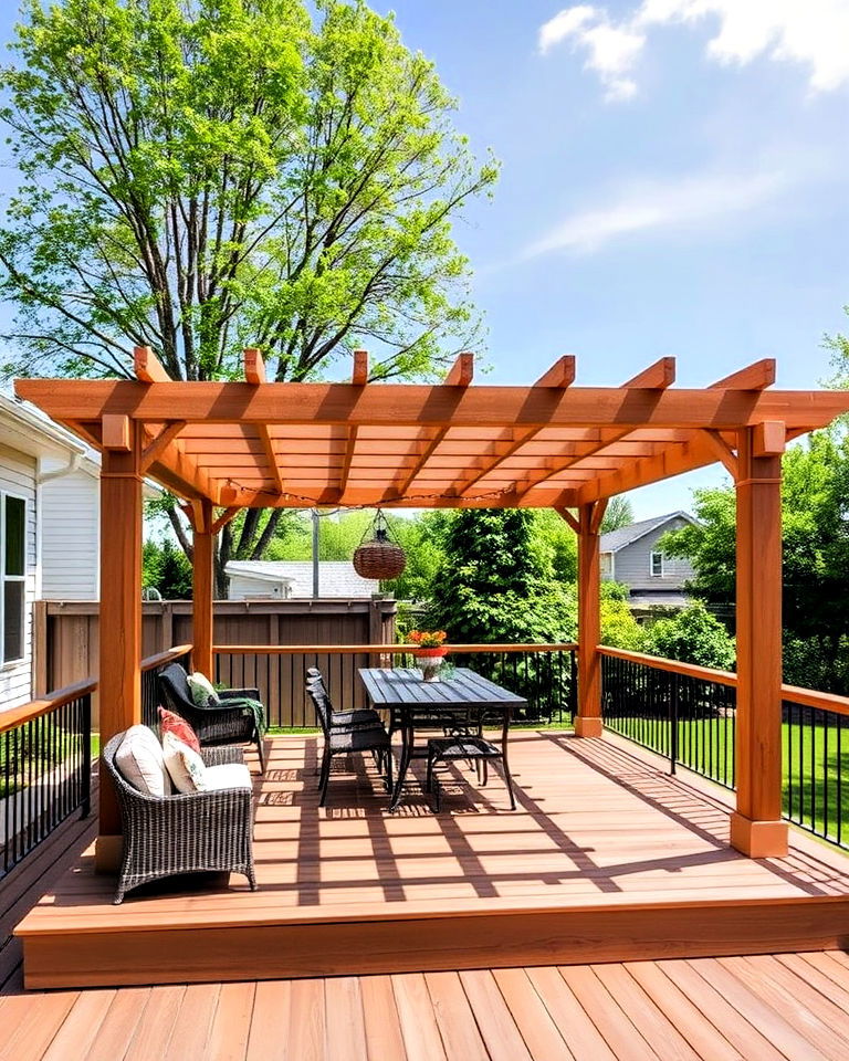 deck with pergola for sunny location - 25 Platform Deck Ideas