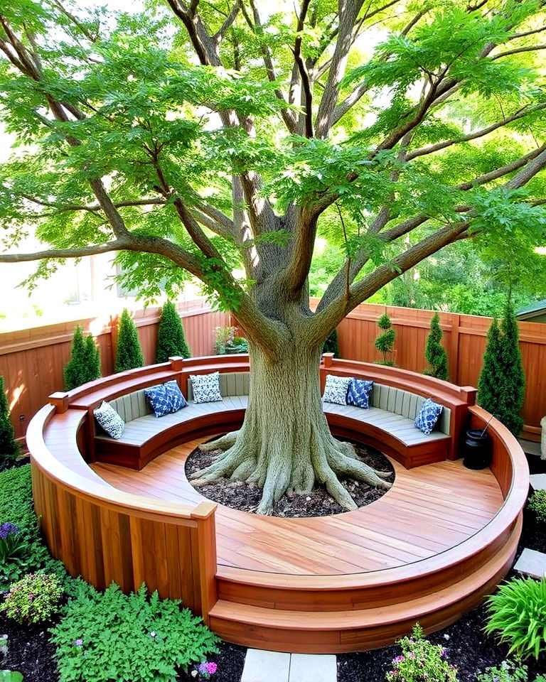 decking around a tree - 30 Garden Decking Ideas