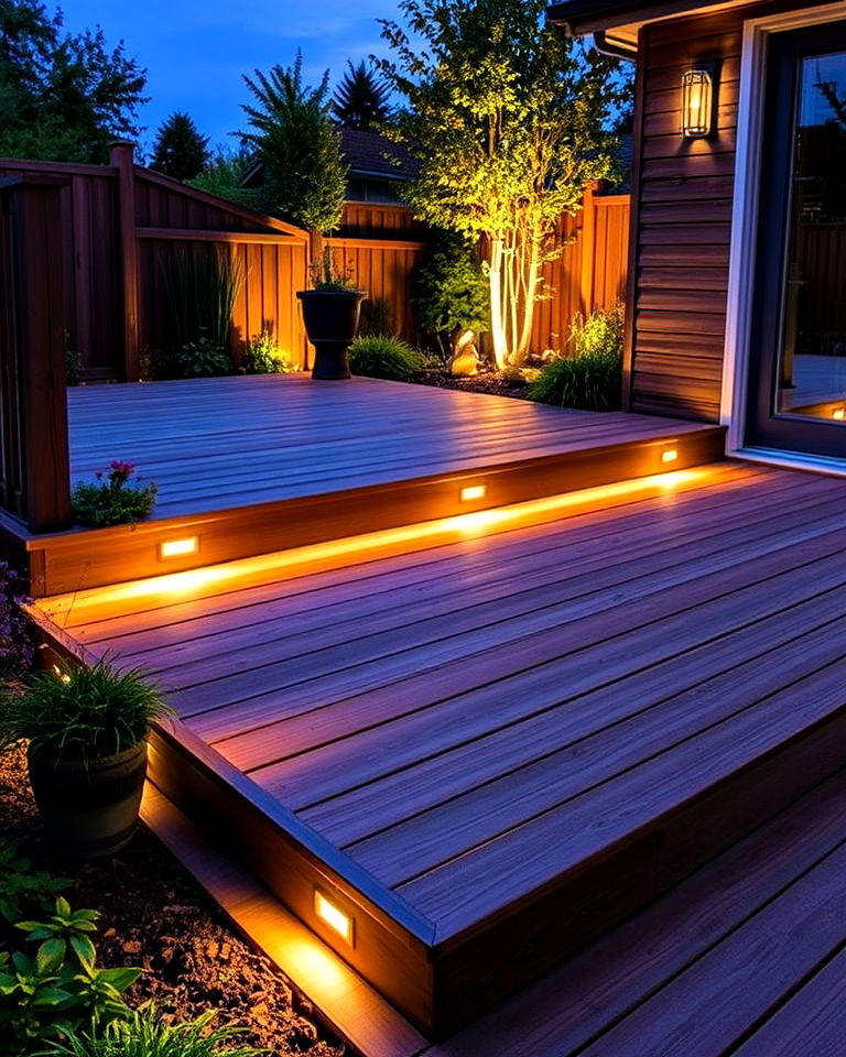 decking with lighting features - 30 Garden Decking Ideas