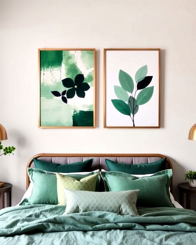 decorate bedroom with jade green artwork - 15 Jade Green Bedroom Ideas
