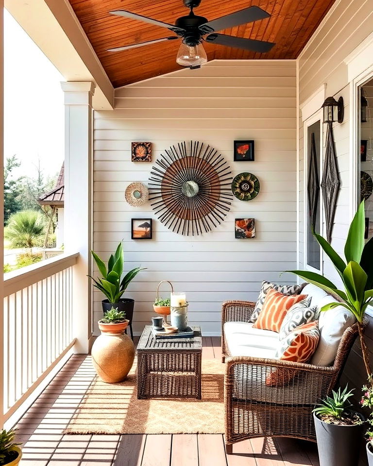decorate with outdoor wall art - 40 Veranda Ideas