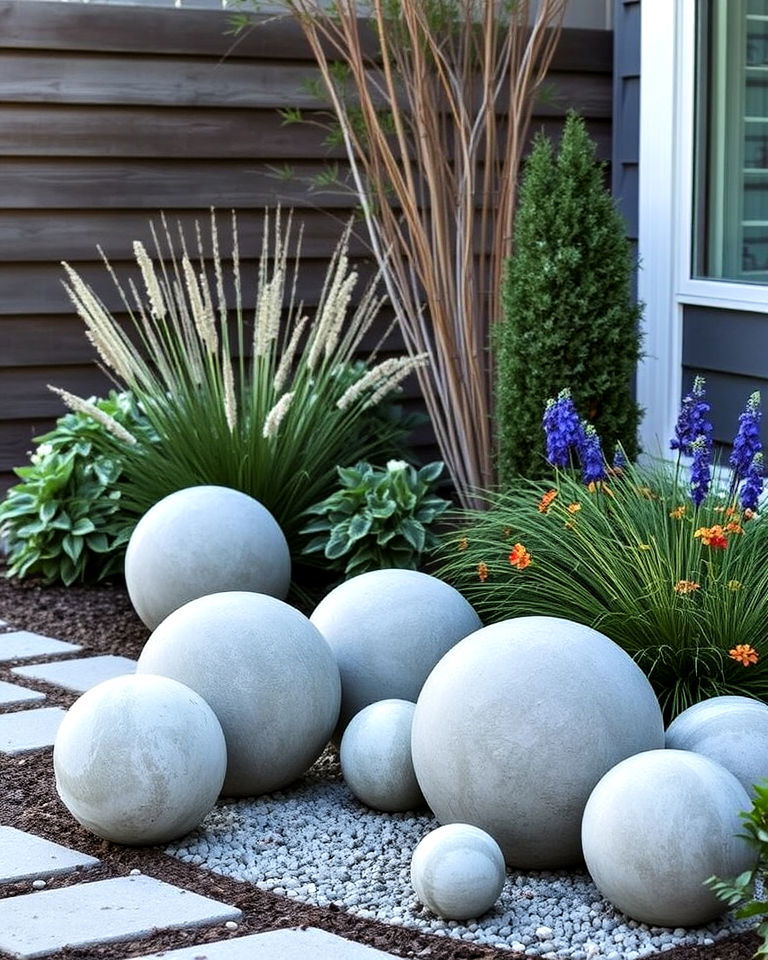 decorative concrete garden spheres - 20 Concrete Garden Ideas