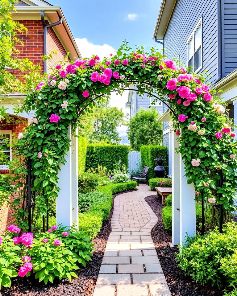 decorative garden arch - 20 Small Front Yard Townhouse Landscaping Ideas