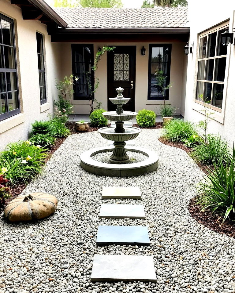 decorative gravel ground cover for courtyards - 25 Front Yard Courtyard Ideas