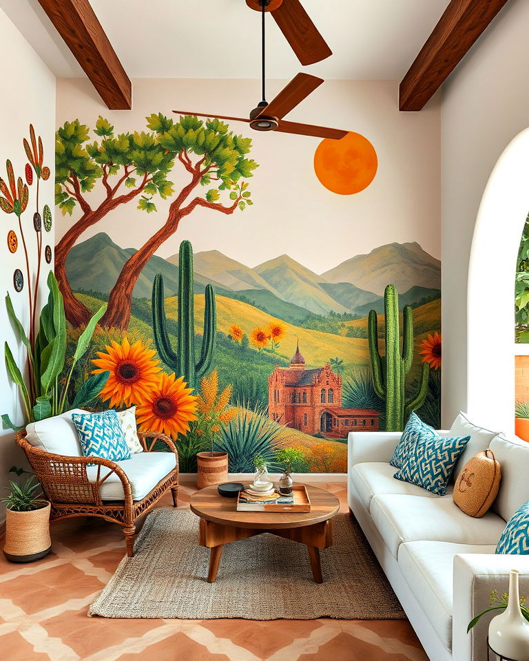 decorative hand painted wall murals - 25 Mexican Style House Design Ideas