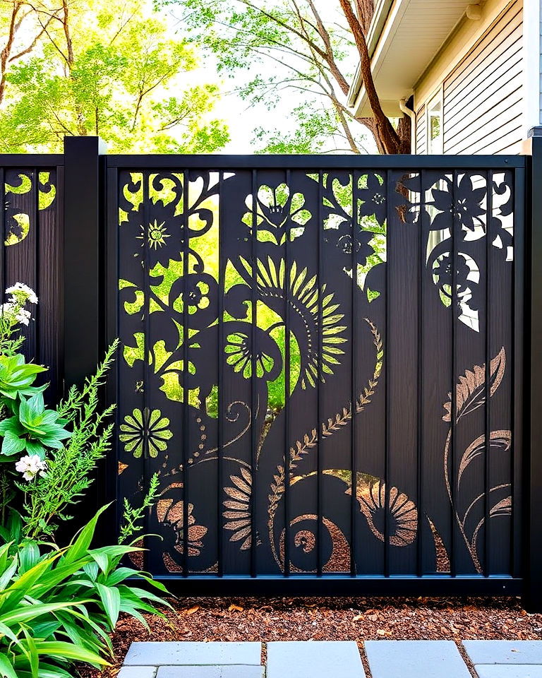 decorative metal panels fence - 20 Fence Art Ideas