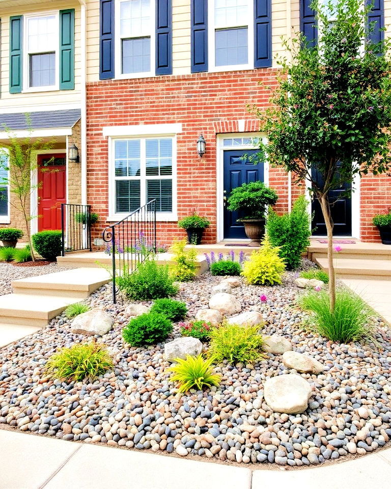 decorative pebbles or stones - 20 Small Front Yard Townhouse Landscaping Ideas