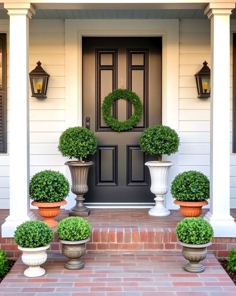 decorative pots filled with boxwoods - 15 Front Yard Boxwood Shrubs