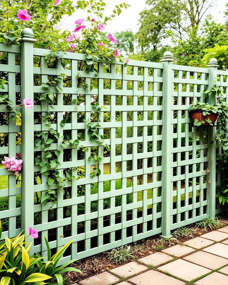 decorative sage green lattice fence - 15 Sage Green Garden Fence Ideas