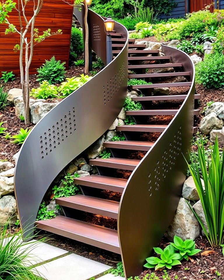 decorative sculpted metal stairs - 20 Garden Stairs Ideas