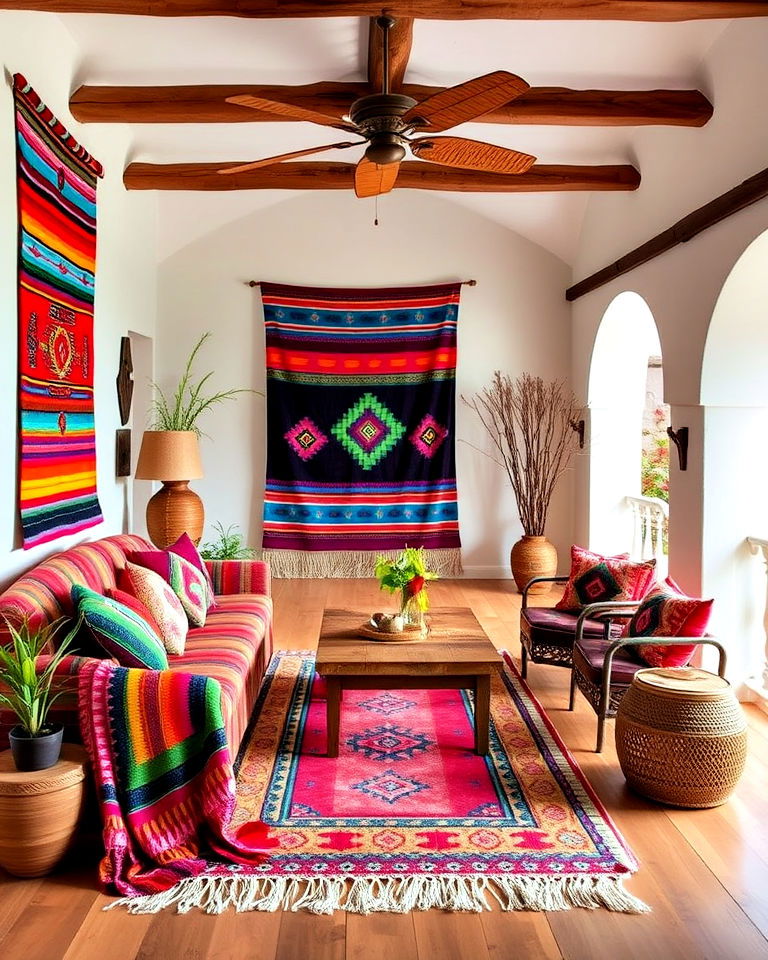 decorative textile accents - 25 Mexican Style House Design Ideas
