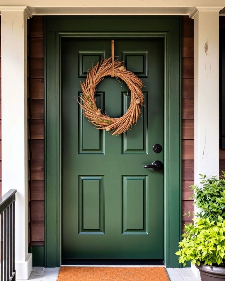 deep forest green front door - 15 Dark Green Front Door Ideas
