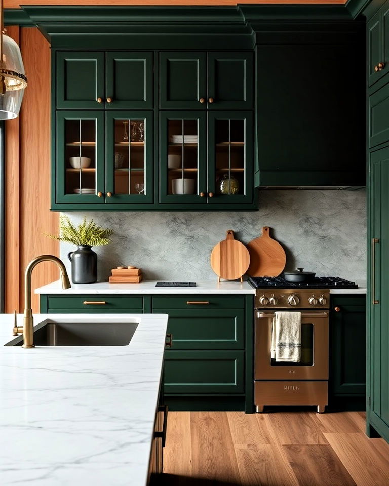 deep green cabinets for dark academia kitchen - 25 Dark Academia Kitchen Ideas