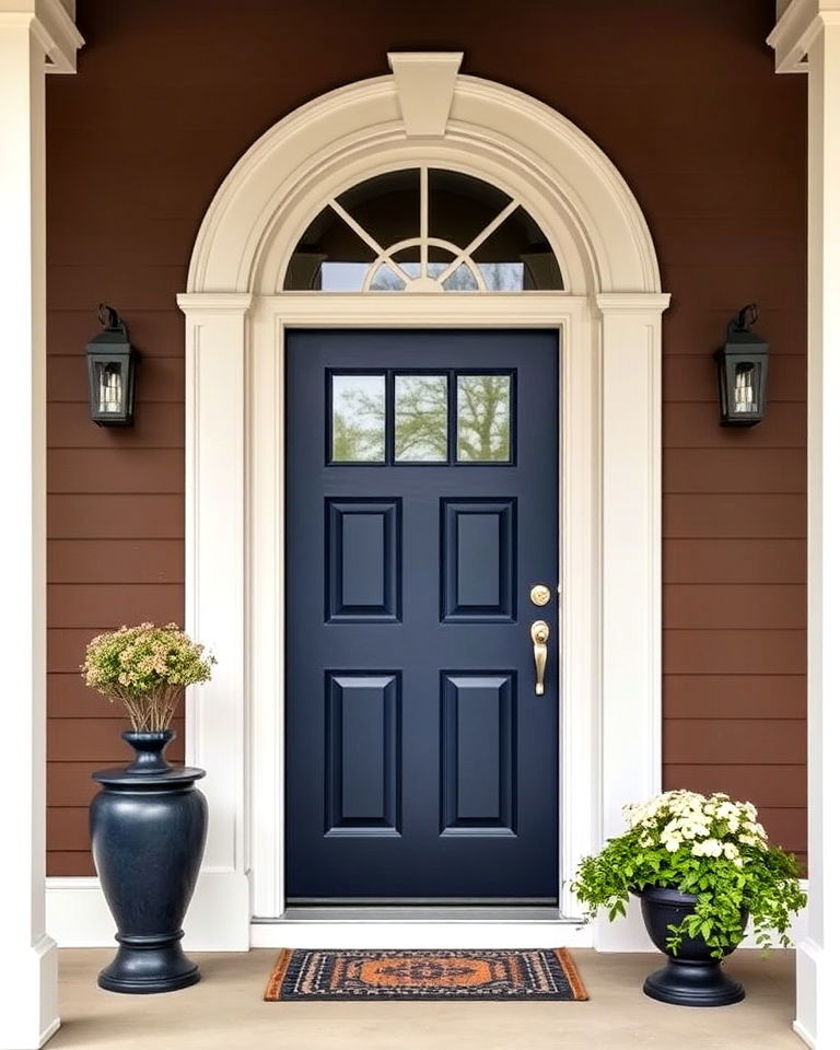 deep navy blue door with brown house - 15 Brown House Front Door Colors
