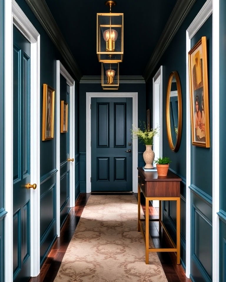 deep teal hallway for modern sophistication - 25 Hallway Paint Colors