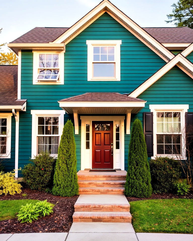 deep teal siding for a bold yet balanced exterior - 30 House Siding Colors