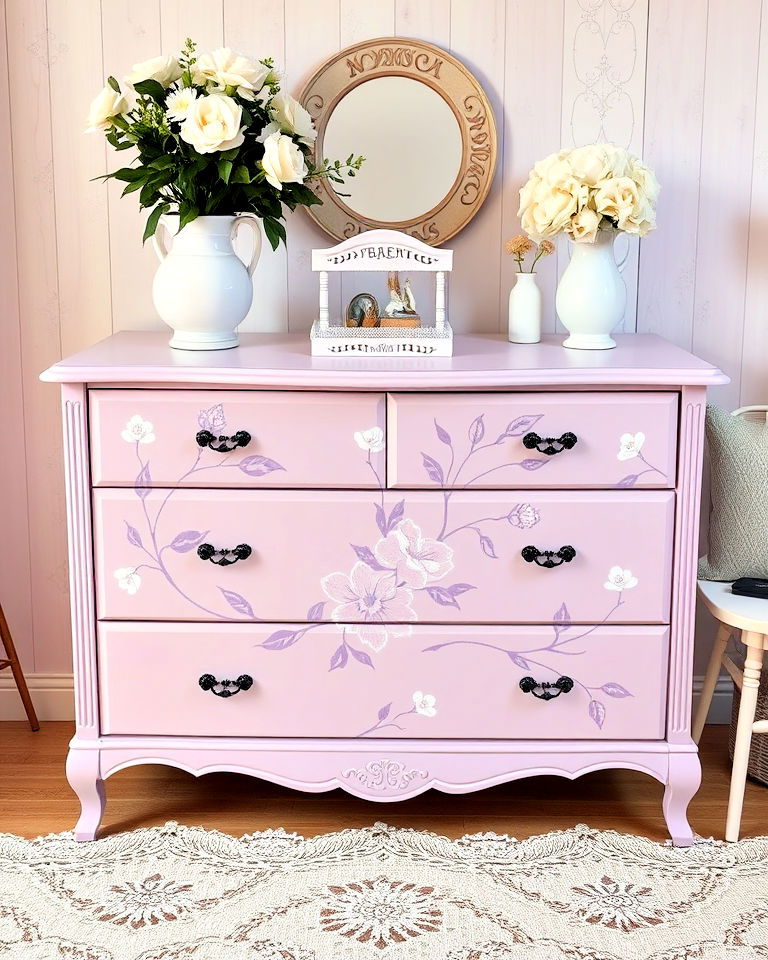 delicate floral motifs dresser designs - 35 Painted Dresser Ideas