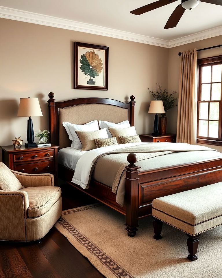 depth with dark wood furniture bedroom - 15 Khaki Bedroom Ideas-captions