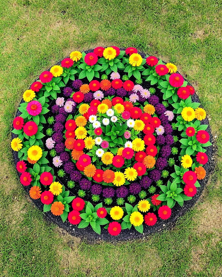 design a circular garden bed with zinnias - 20 Zinnia Garden Ideas