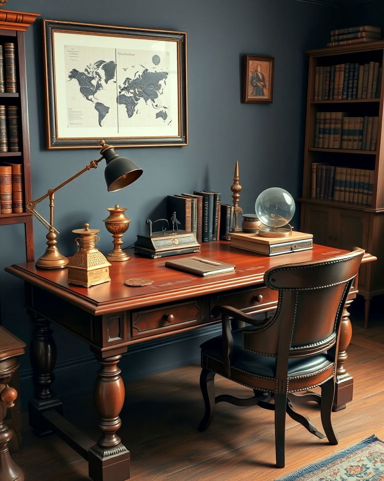desk accessories dark academia theme - 25 Dark Academia House Ideas