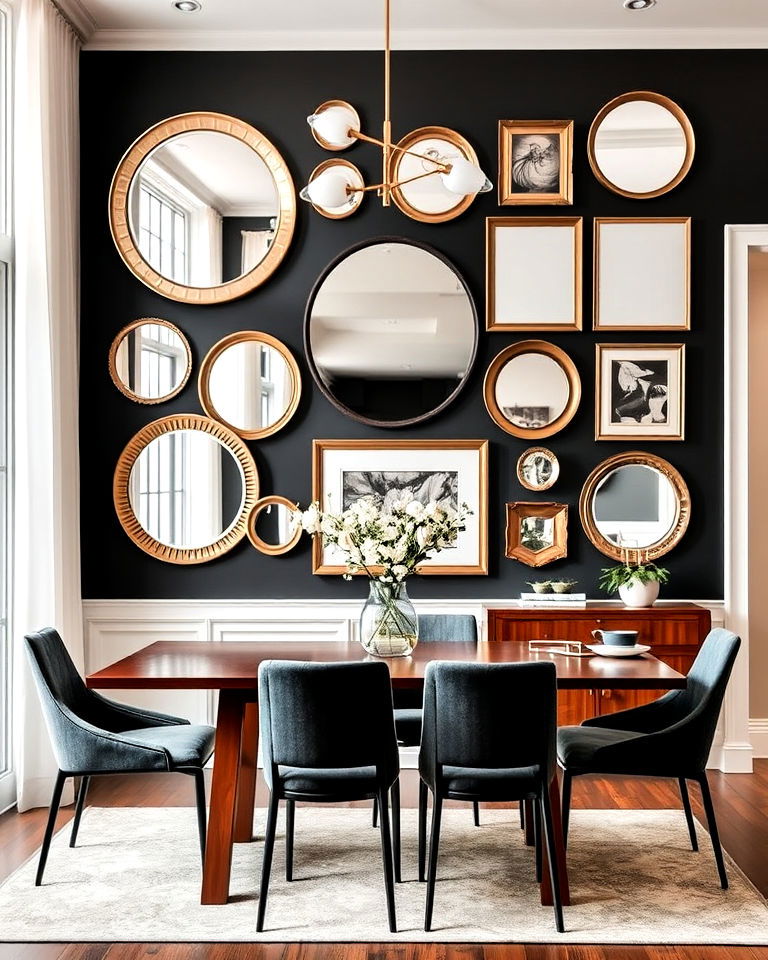 dining room gallery wall with mirrors - 15 Dining Room Gallery Wall Ideas