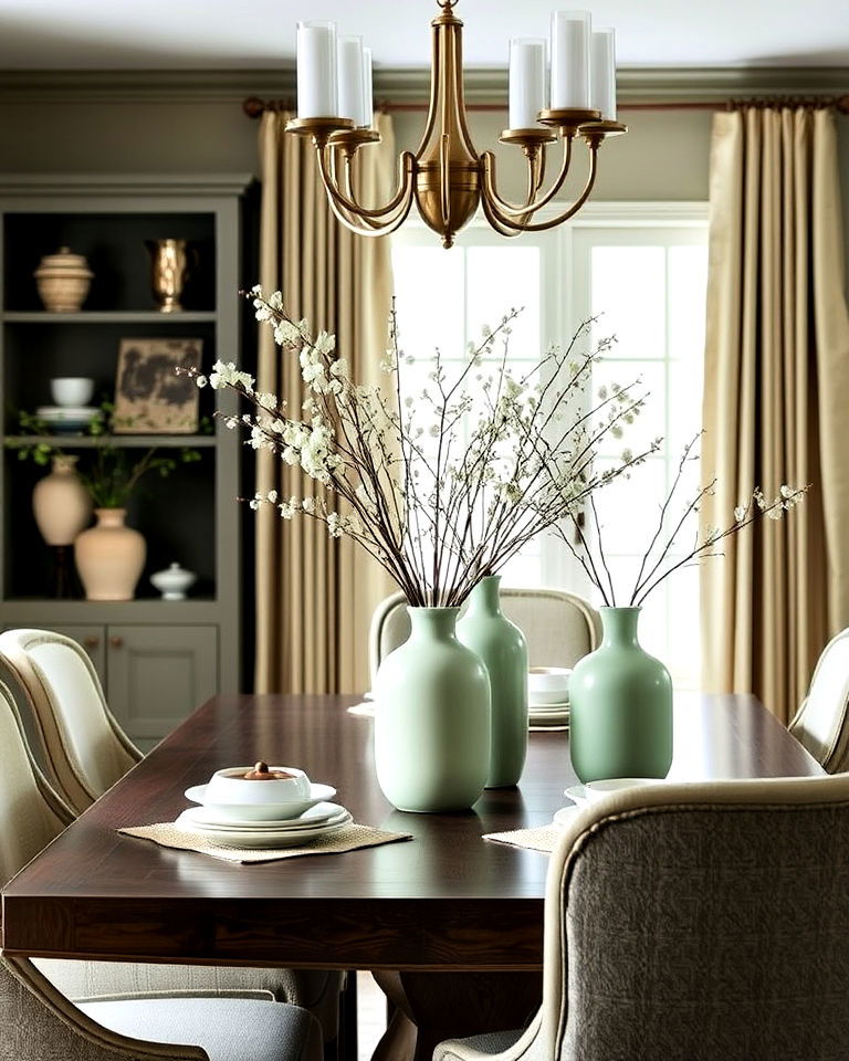 dining room sage green decorative vases - 25 Sage Green Dining Room Ideas