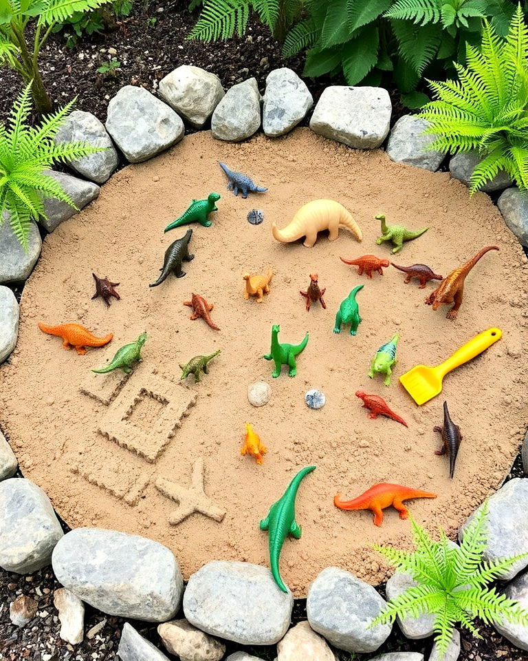 dinosaur dig sandbox for play areas - 15 Dinosaur Garden Ideas