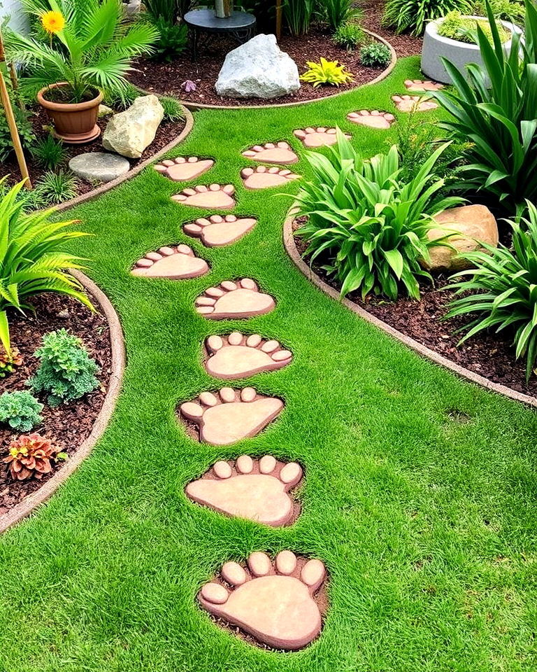 dinosaur footprint stepping stones - 15 Dinosaur Garden Ideas