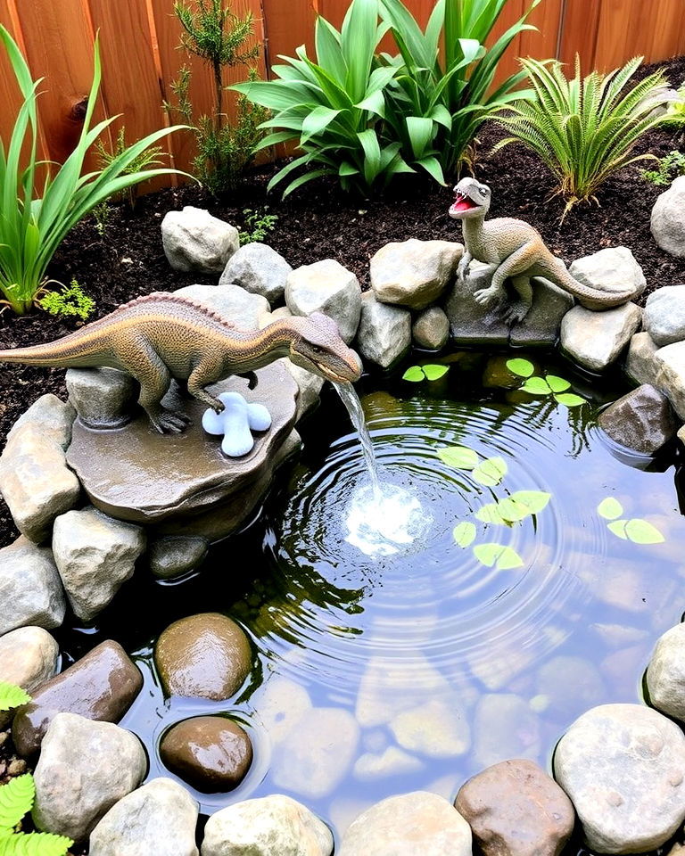 dinosaur themed water feature - 15 Dinosaur Garden Ideas