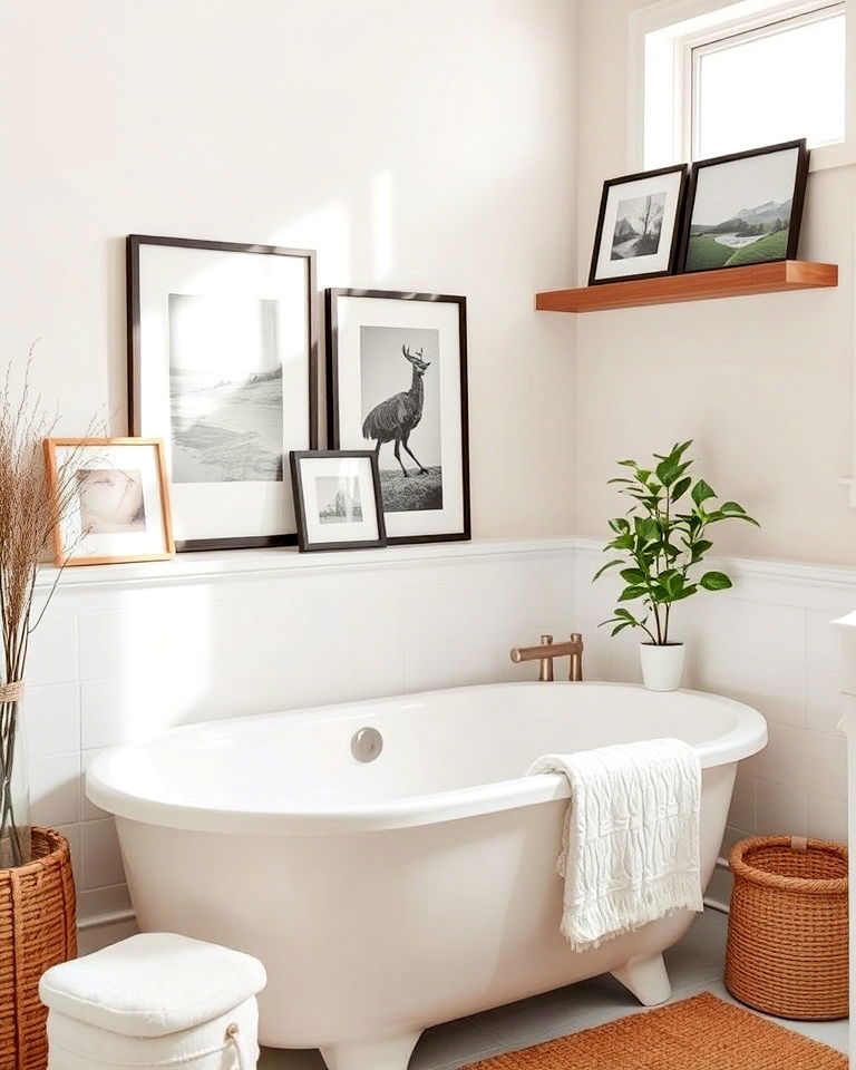 displaying framed photos bathtub area - 25 Bathtub Decor Ideas