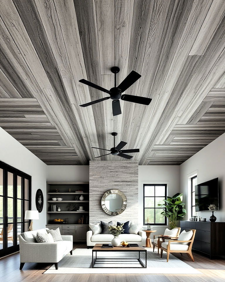 distressed gray wood ceiling - 15 Wood Plank Ceiling Ideas