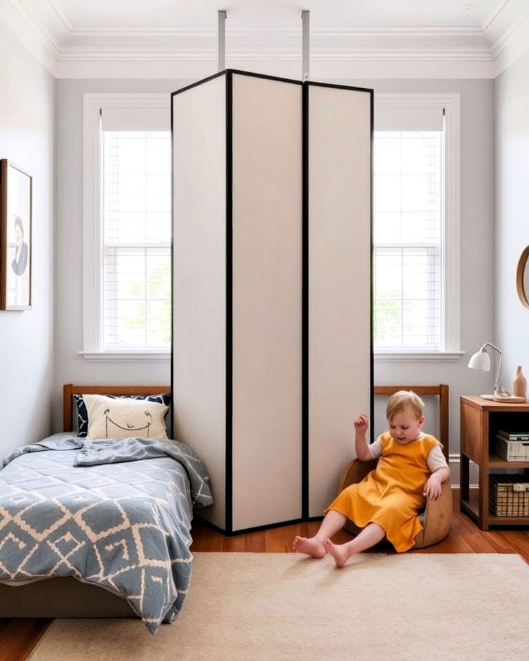 divide shared kids room with screens - 40 Shared Kids Room Design Ideas