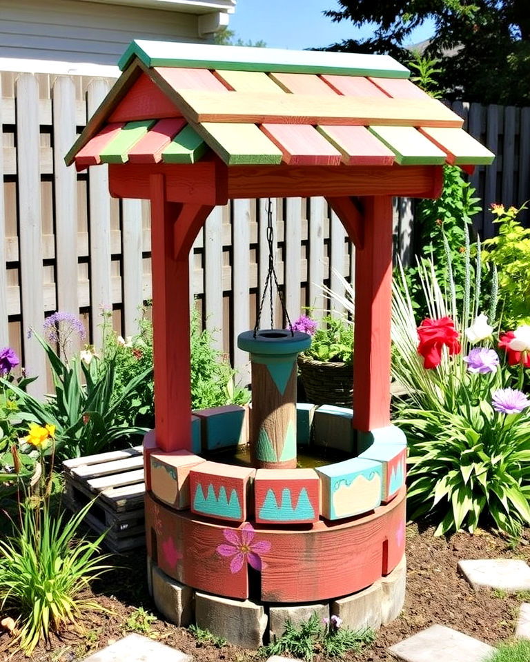 diy painted wishing well - 15 Outdoor Wishing Well Garden Ideas