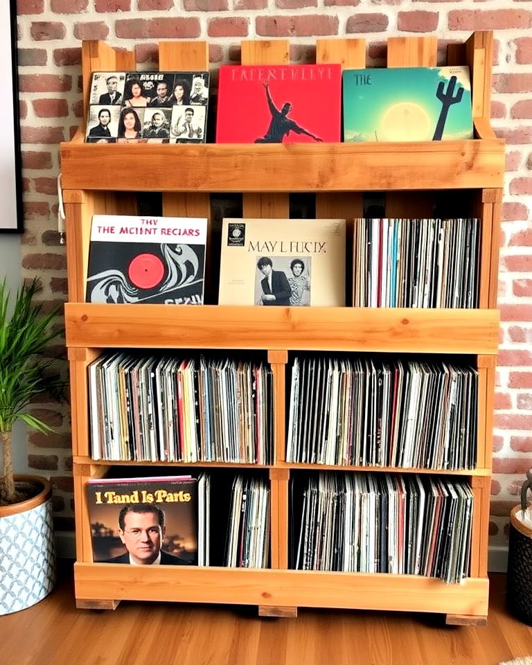 diy pallet rack to store vinyl record - 25 Vinyl Record Storage Ideas