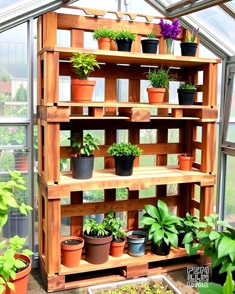 diy pallet shelves for budget friendly solutions - 25 Greenhouse Shelving Ideas
