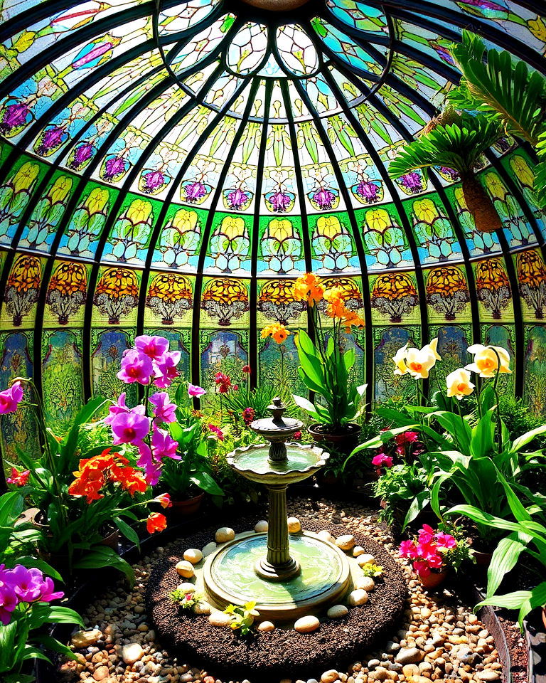 dome shaped greenhouse with stained glass panels - 20 Fantasy Greenhouse Ideas