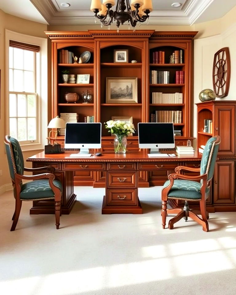 double faced desk traditional home office - 25 Traditional Home Office Ideas