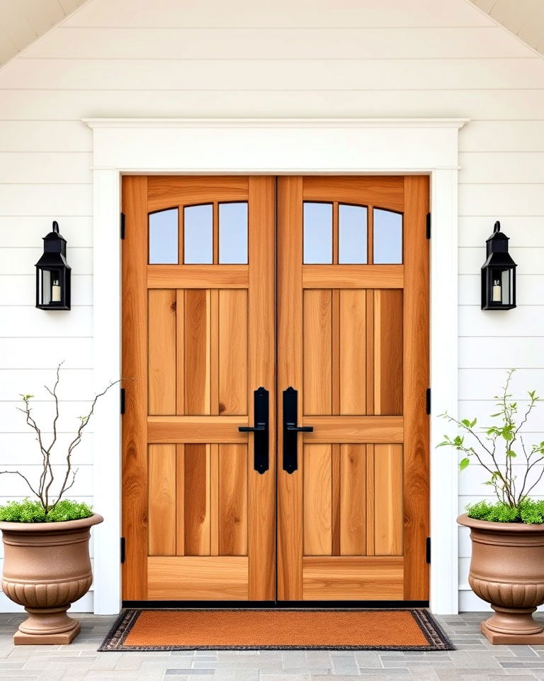 double wood doors for farmhouse entryways - 25 Farmhouse Front Door Ideas