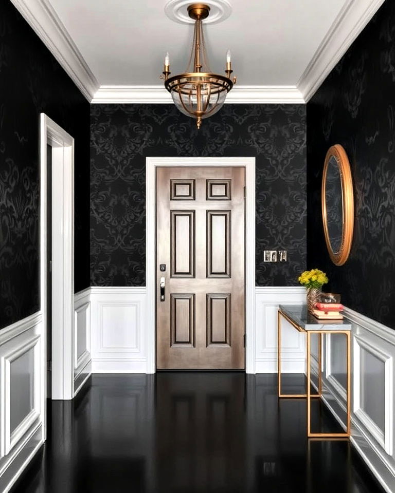 dramatic black wallpaper for entryway - 30 Entryway Wallpaper Ideas