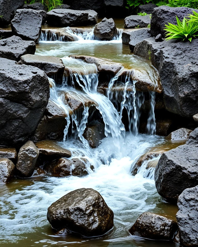dramatic foams over lava rocks - 15 Waterfall With Rocks