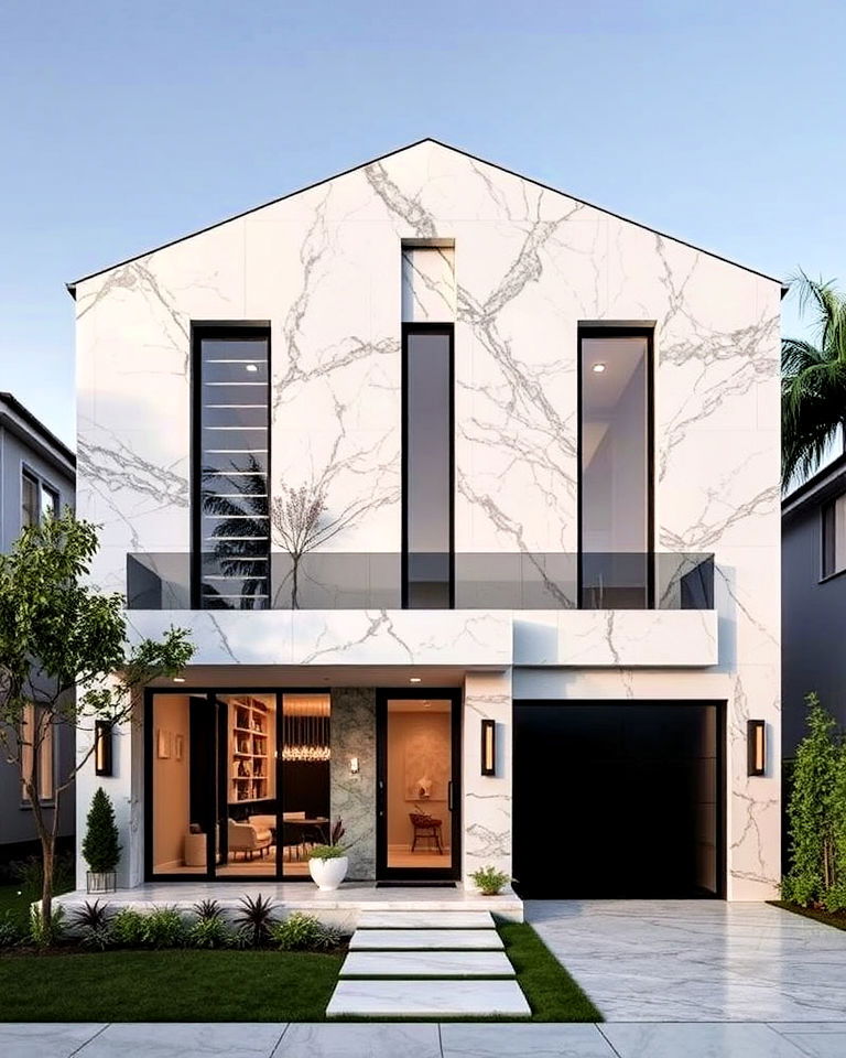 dramatic marble veneered home exterior - 25 Types of Exterior House Stone