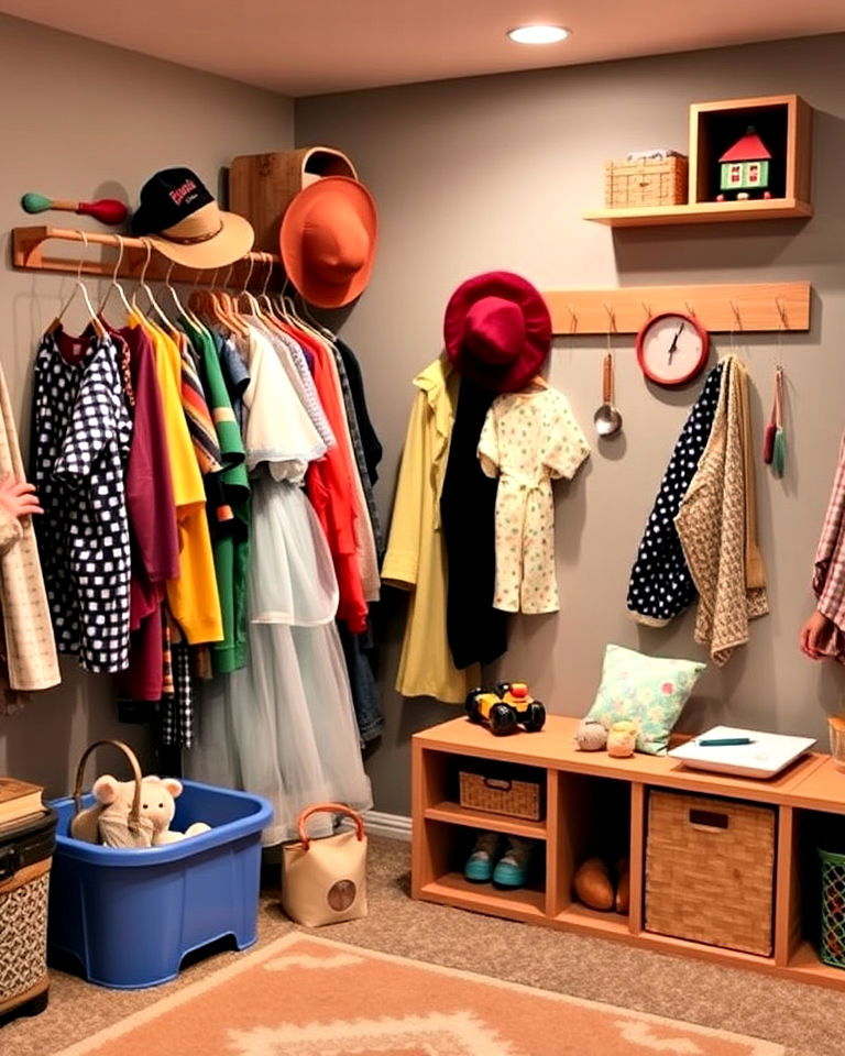 dress up and pretend play area - 20 Basement Playroom Ideas