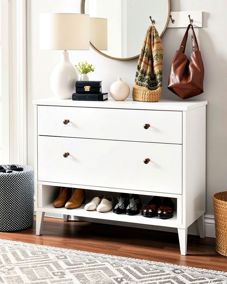 dresser designed with hidden shoe storage - 15 Entryway Dresser Ideas